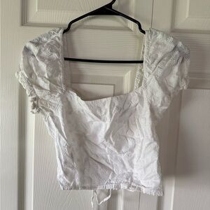 Source Unknown White Eyelet Puff Sleeve Crop Top